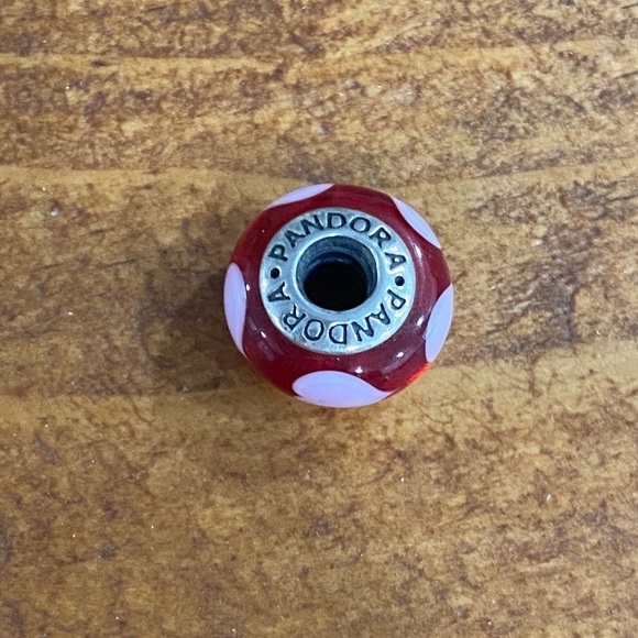 Pandora red Murano glass charm with pink hearts all around 925 silver - Picture 5 of 6